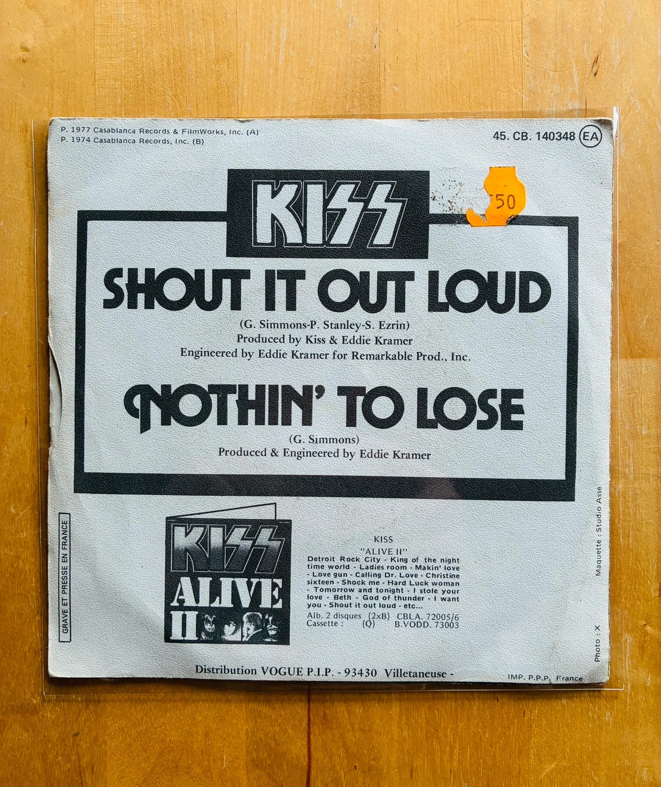 45T vinyl record KISS Shout it out loud. – photo 2